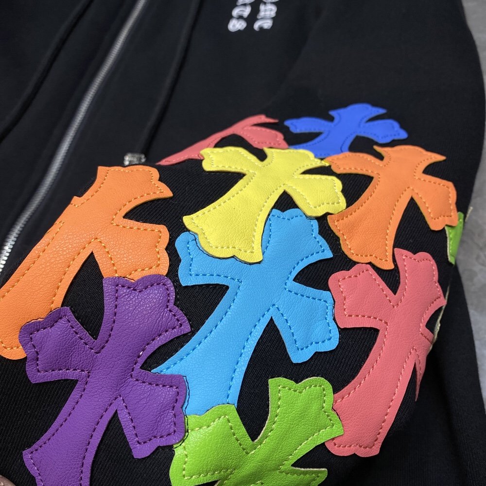 Black chrome hearts zip up jacket with colorful crosses