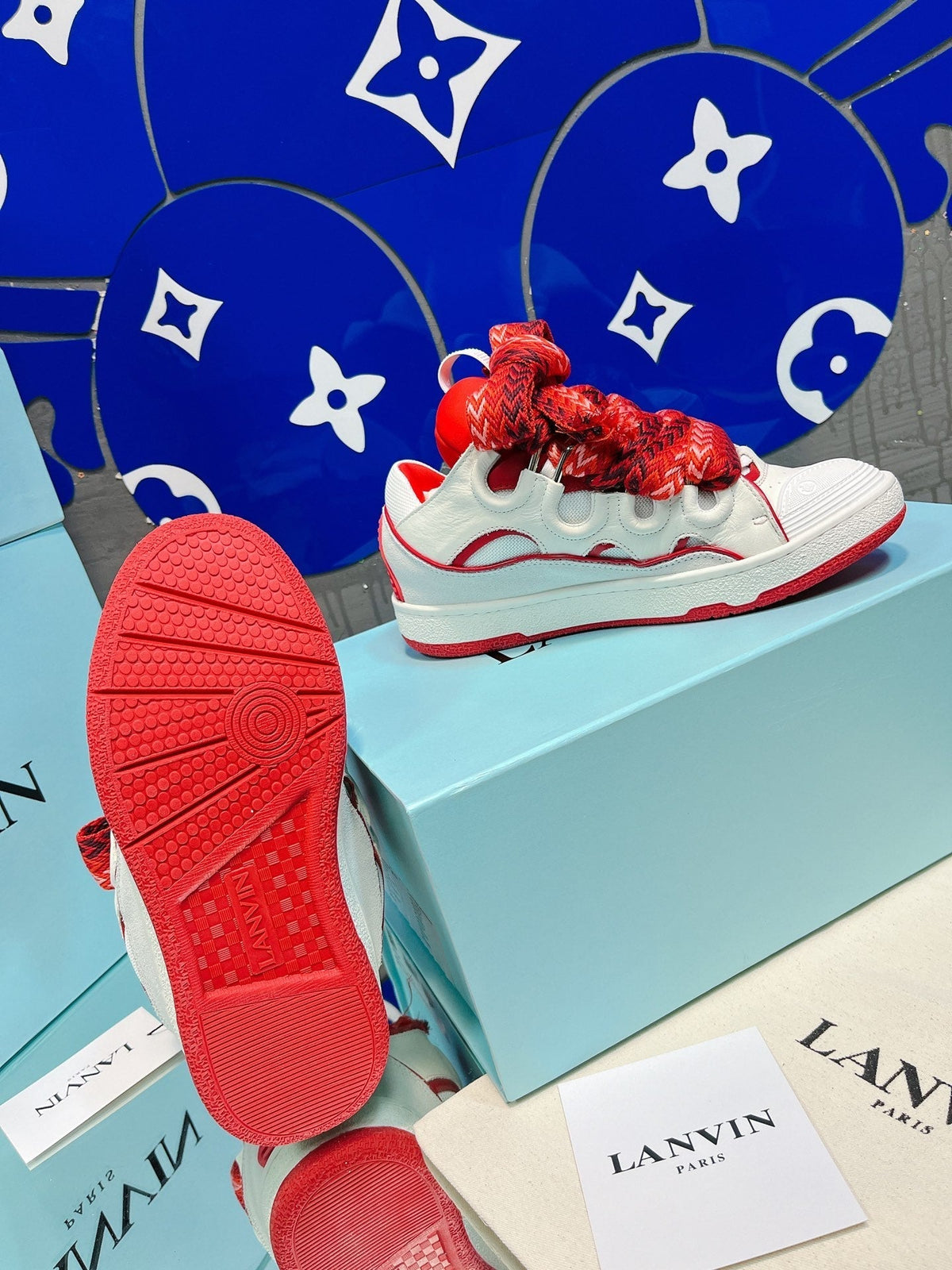 Red Lanvins curb sneakers