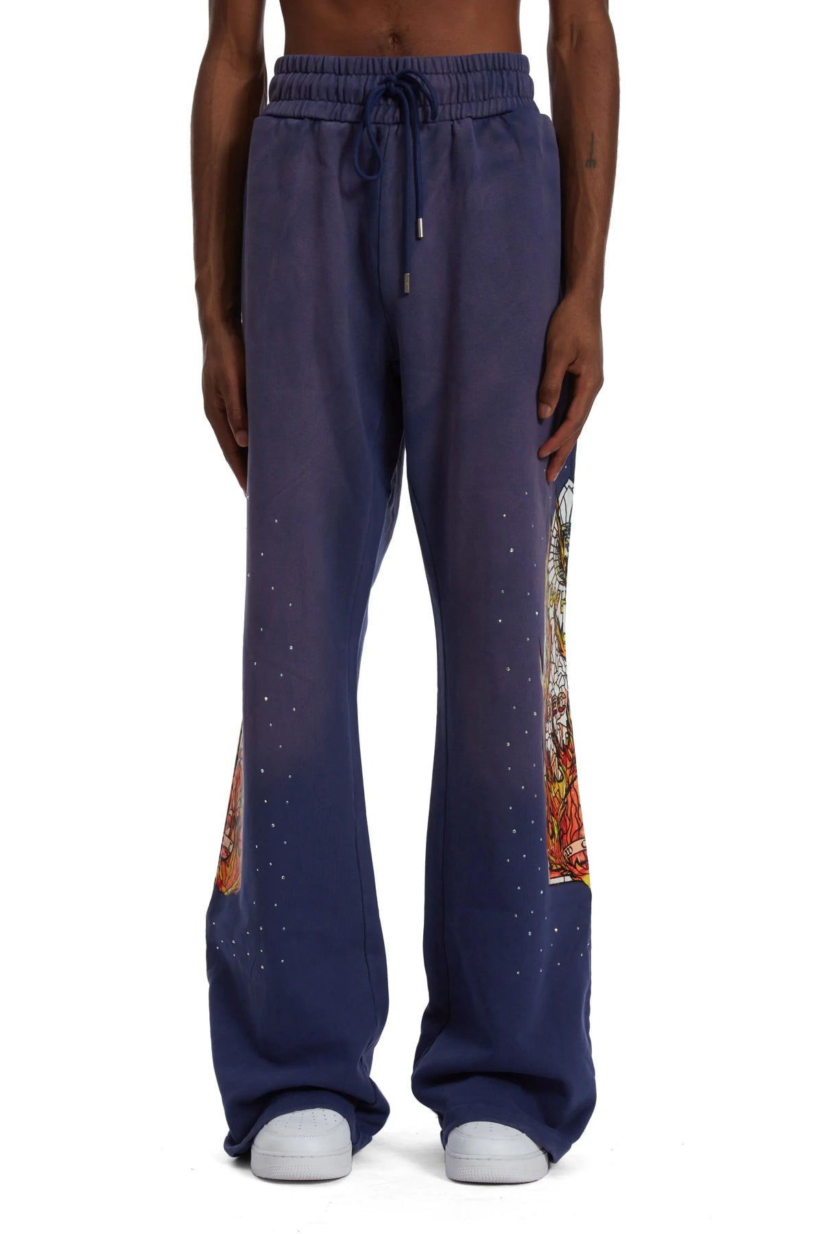 WHO DECIDES WAR pruple  flame glass sweatpants