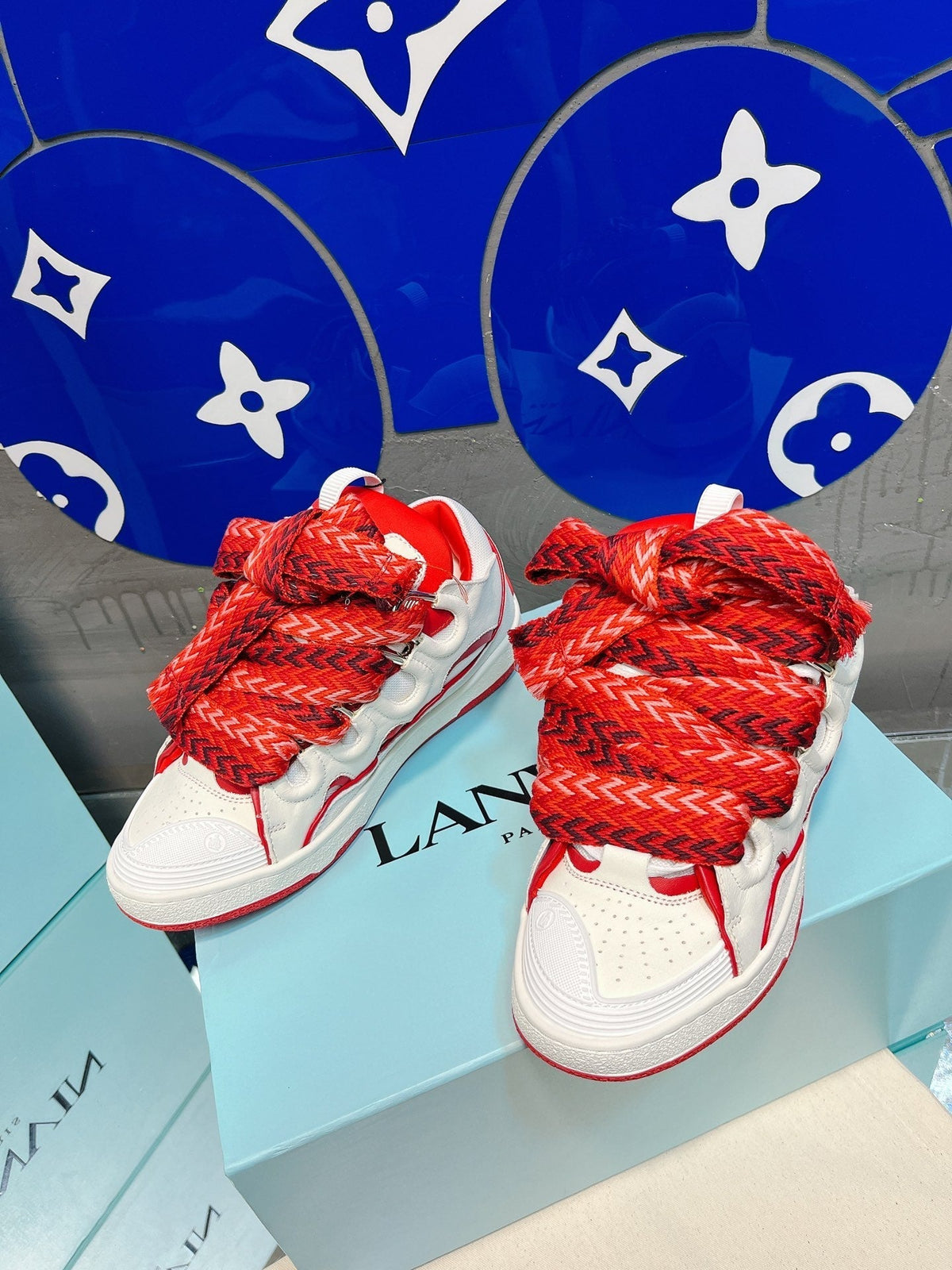 Red Lanvins curb sneakers