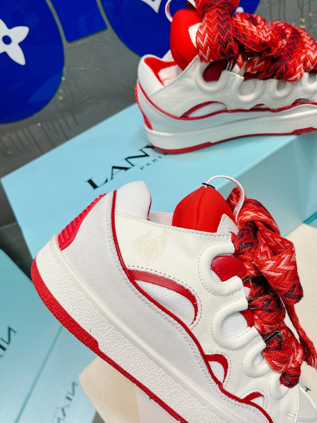 Red Lanvins curb sneakers