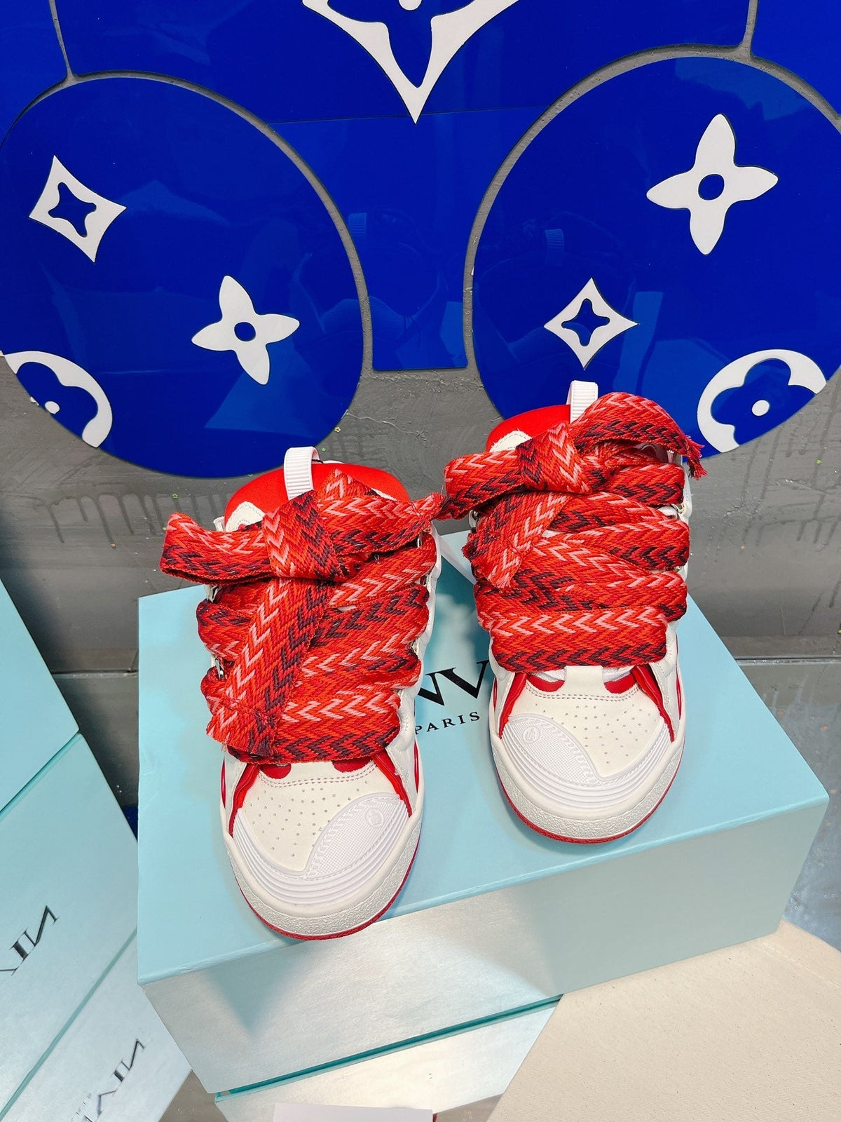 Red Lanvins curb sneakers