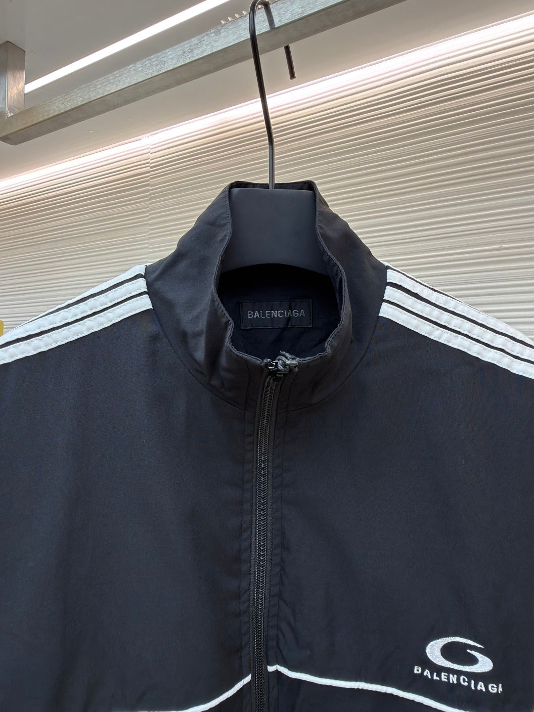 BALENCIAGA STRIPED HIGH COLLAR JACKET