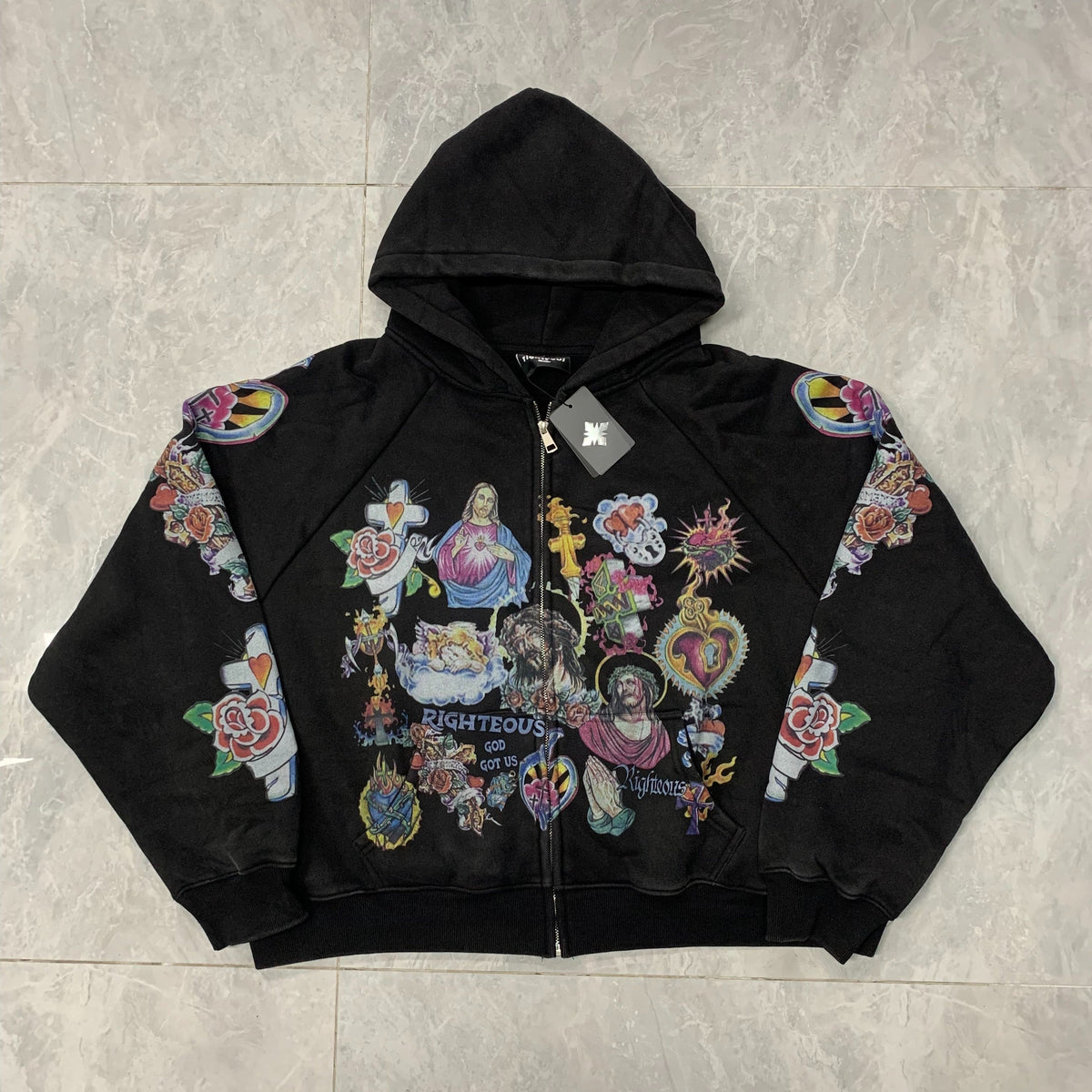 Righteous Risen King Zip Up Hoodie black