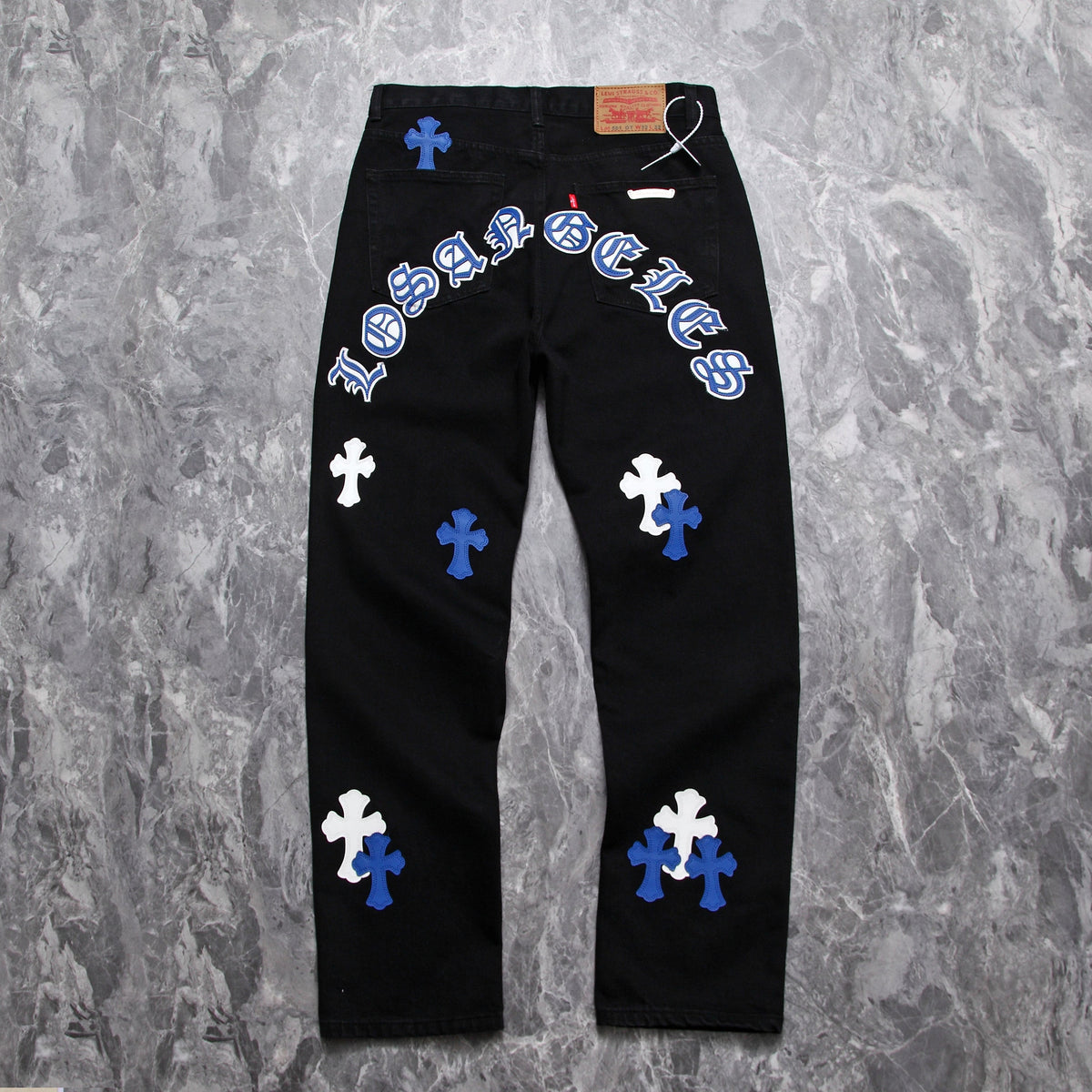 Chrome hearts WHITE BLUE CROSS PATCH CARPENTER PANTS