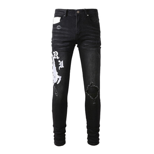 Amiri jeans black jeans with white logo