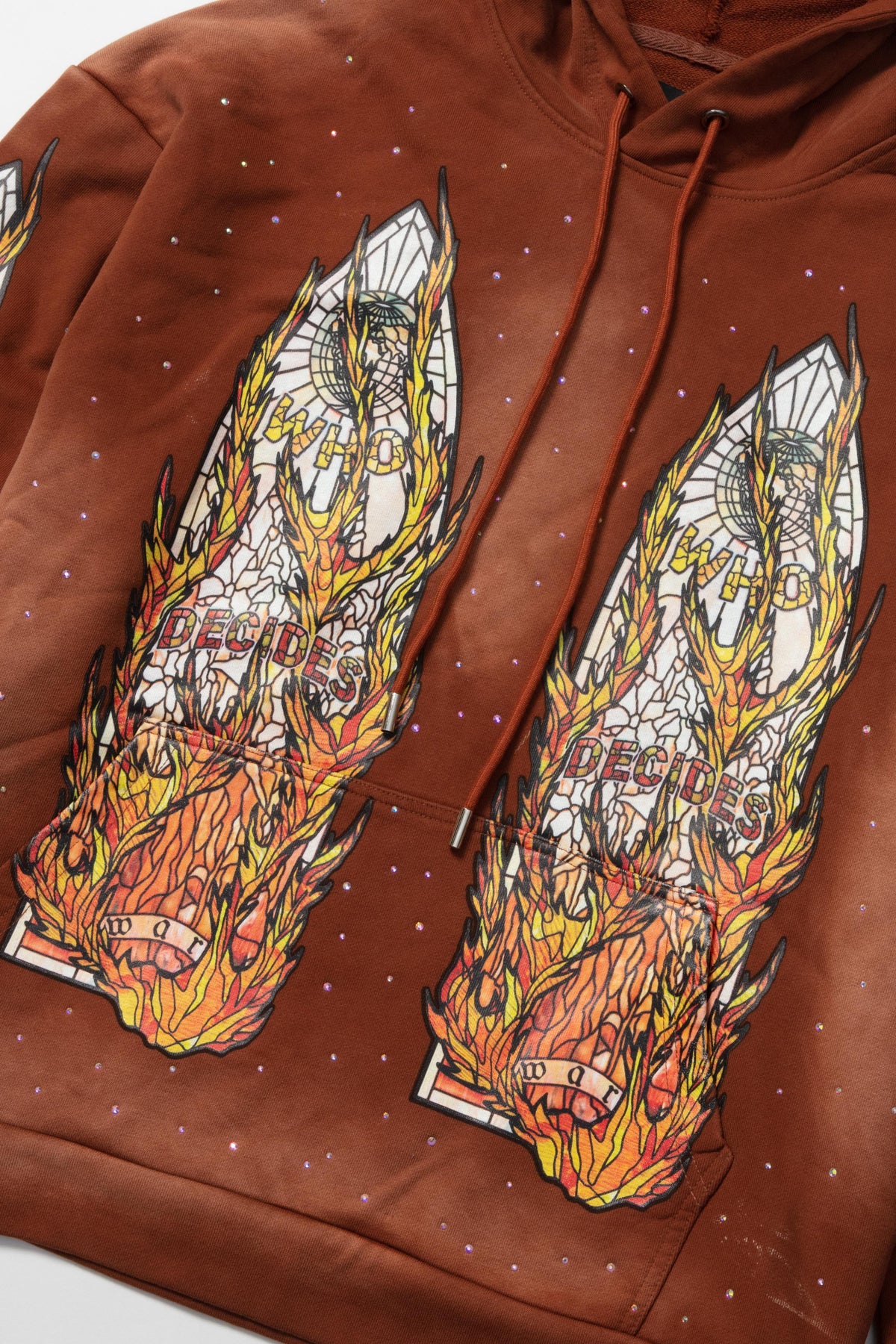 WHO DECIDES WAR orange  flame glass hoodie