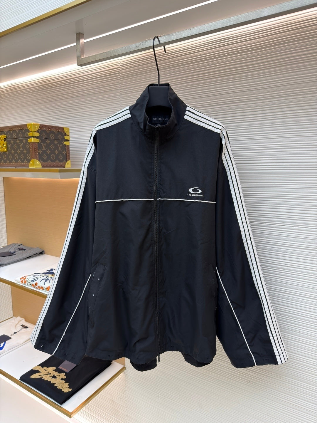 BALENCIAGA STRIPED HIGH COLLAR JACKET