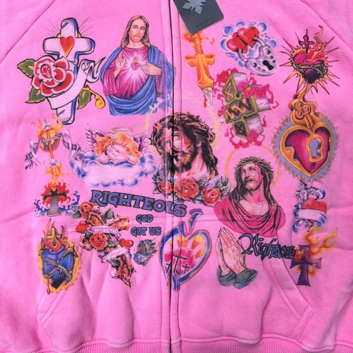 Righteous Risen King Zip Up Hoodie pink