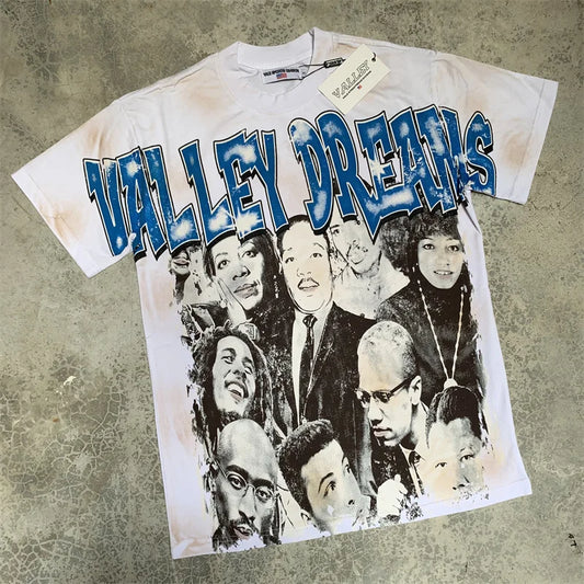 VALE2025 Pictorial Pattern White Mud Print Fashion T-shirt